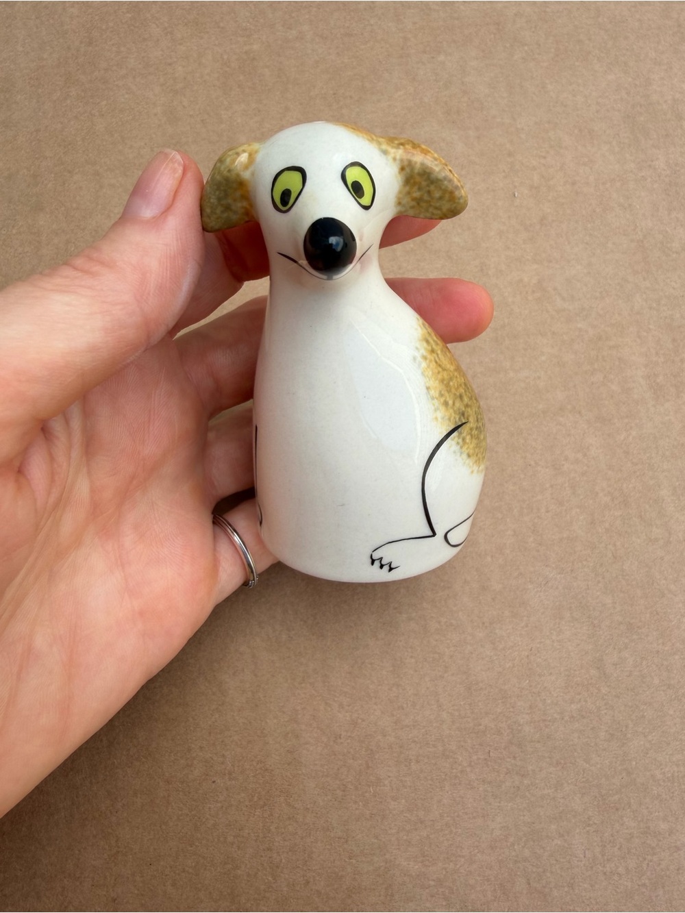 Rare Hannah Turner Handmade Ceramic Dog Salt Shaker Hand Painted